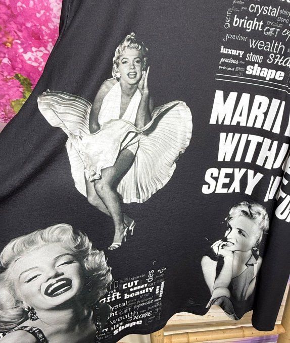 Tunique oversize longue noire ou robe courte Marylin Monroe rétro chic du 42 au 56
