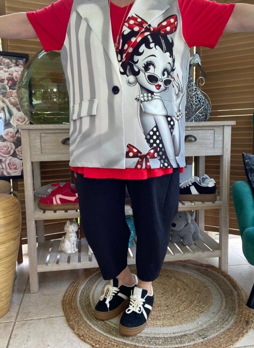 Gilet type barman sans manches Betty Boop Pin Up du 40 au 50 et même +