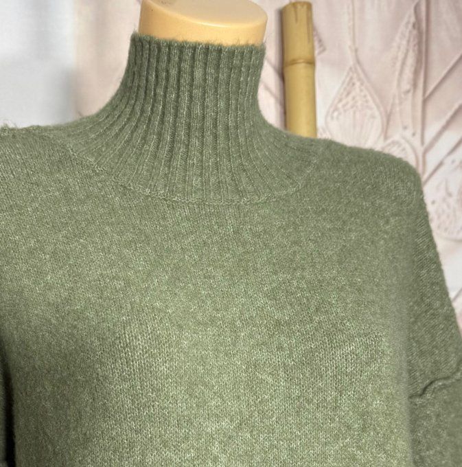 Robe-pull Kaki ou maxi-pull col montant cheminée douceur ++++ du 40 au 50/52 