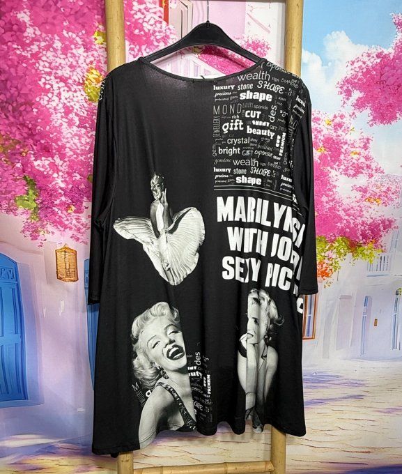 Tunique oversize longue noire ou robe courte Marylin Monroe rétro chic du 42 au 56