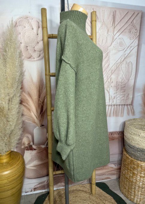 Robe-pull Kaki ou maxi-pull col montant cheminée douceur ++++ du 40 au 50/52 