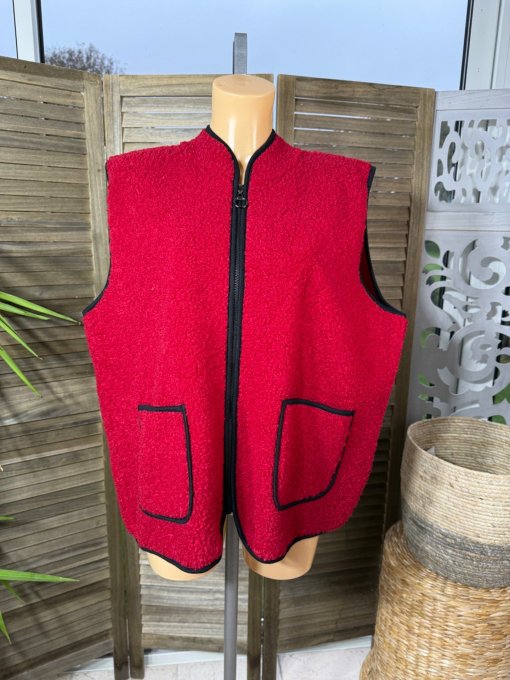 Gilet sans manches Sherpa rouge doublé suédine du 38 au 46/48 et même +