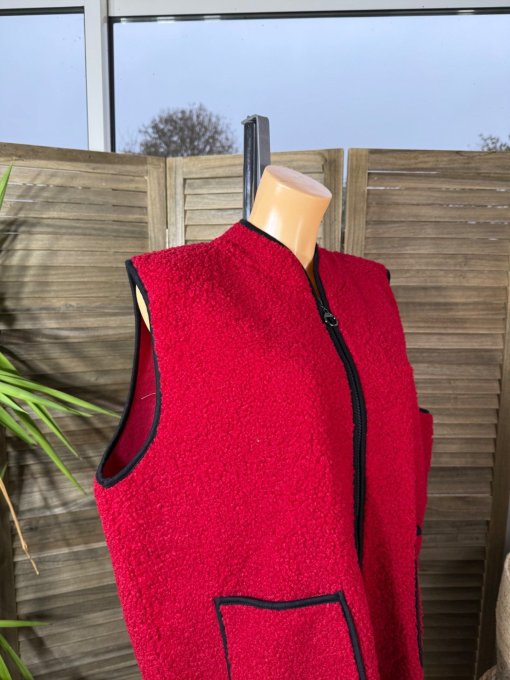 Gilet sans manches Sherpa rouge doublé suédine du 38 au 46/48 et même +