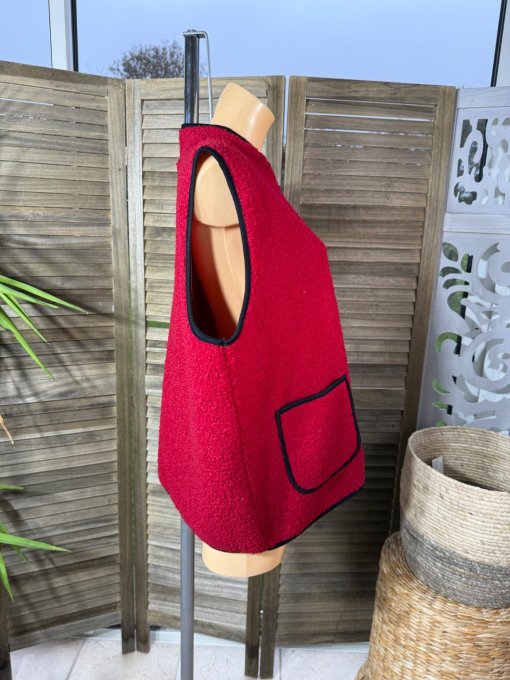 Gilet sans manches Sherpa rouge doublé suédine du 38 au 46/48 et même +