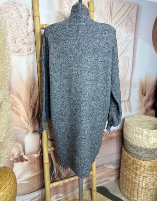 Robe-pull gris souris ou maxi-pull col montant cheminée douceur ++++ du 40 au 50/52