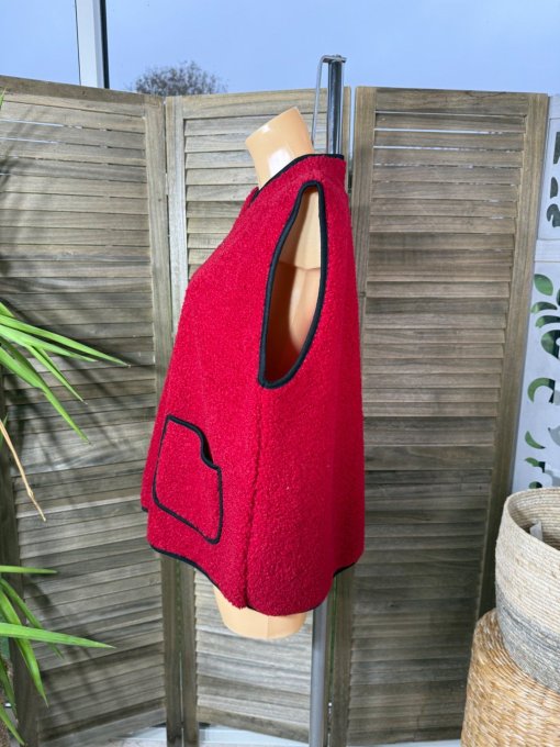 Gilet sans manches Sherpa rouge doublé suédine du 38 au 46/48 et même +