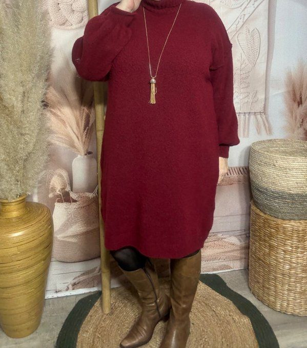 Robe-pull Bordeaux ou maxi-pull col montant cheminée douceur ++++ du 40 au 50/52
