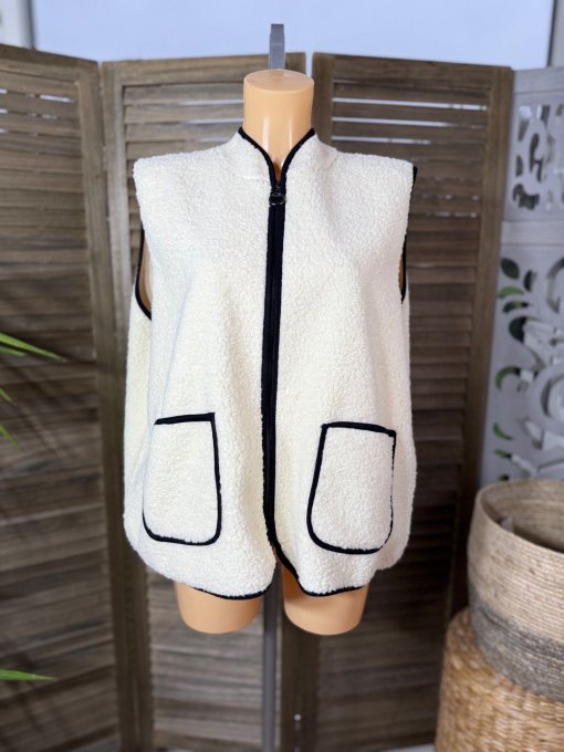 Gilet sans manches Sherpa écru doublé suédine du 38 au 46/48 et même +
