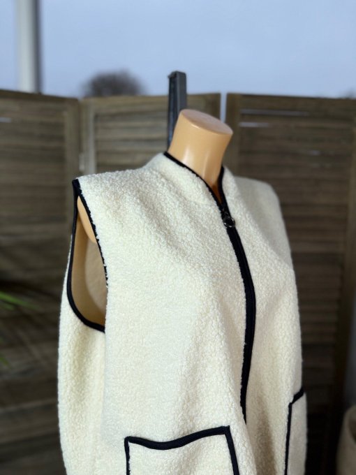 Gilet sans manches Sherpa écru doublé suédine du 38 au 46/48 et même +