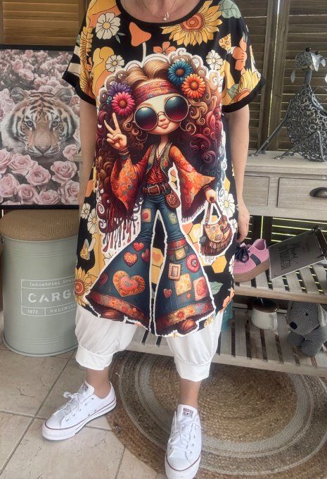 Tunique longue ou robe courte noire Pretty Hippie Girl du 40 au 50/52 