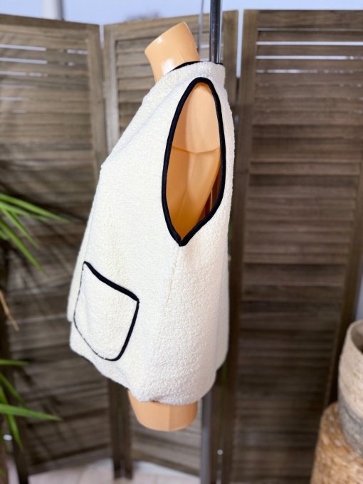 Gilet sans manches Sherpa écru doublé suédine du 38 au 46/48 et même +