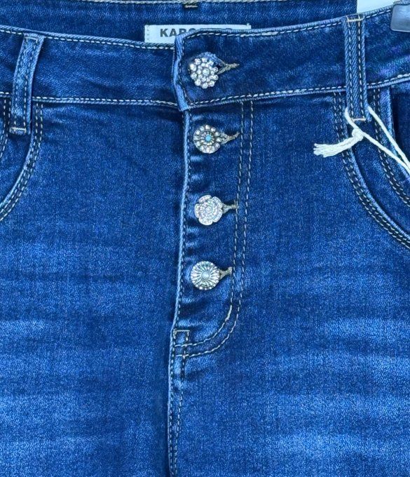 Jeans Straight Legs Brut coupe droite boutons bijoux stretch ++ (42/46 ou 44/48)