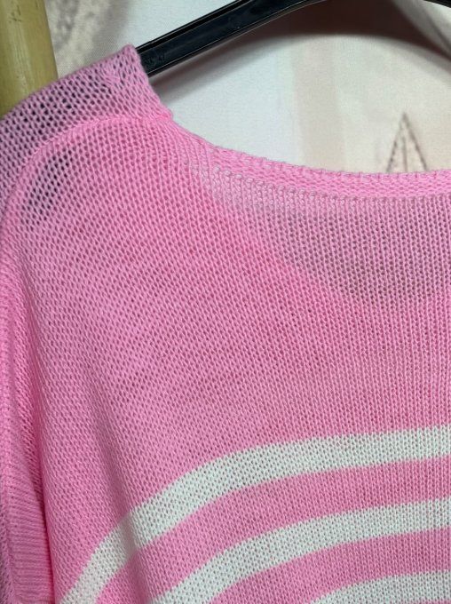 pull marinière oversize SANS LAINE rayé rose bonbon et blanc du 42 au 56/58