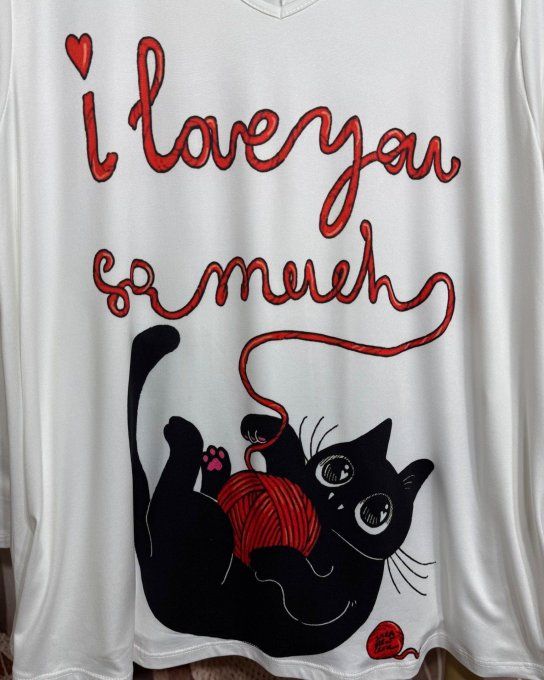 Lot de 2 Tops blancs manches longues Chat et Bouledogue du 42 au 56/58