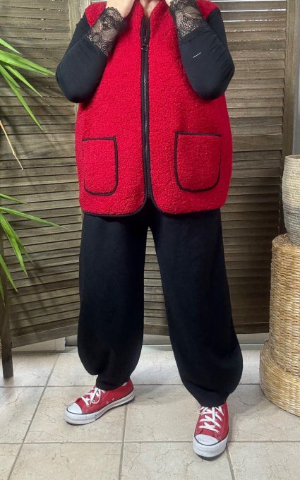 Gilet sans manches Sherpa rouge doublé suédine du 38 au 46/48 et même +