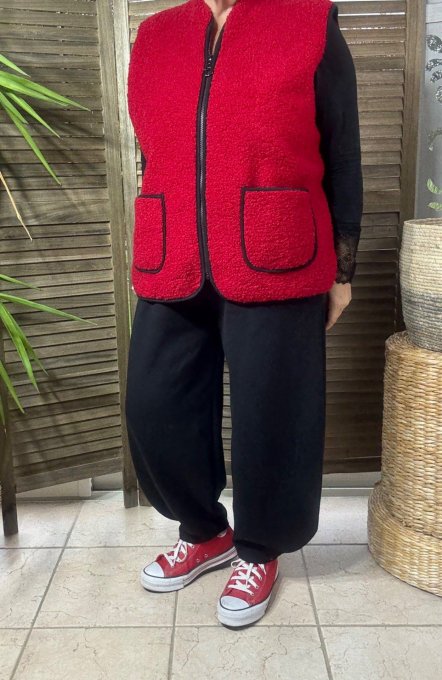Gilet sans manches Sherpa rouge doublé suédine du 38 au 46/48 et même +
