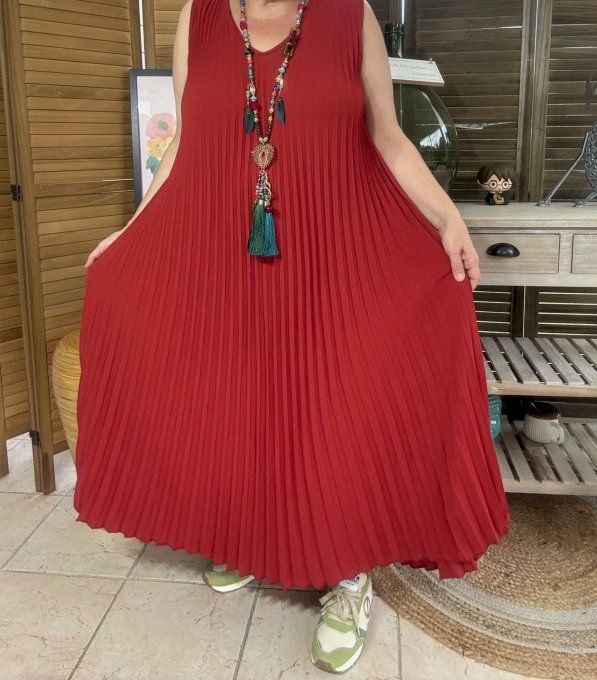 Robe longue ample plissée rouille du 38 au 48/50