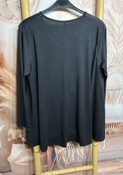 Top trapèze noir manches longues Le Papillon multicolore du 42 au 56/58