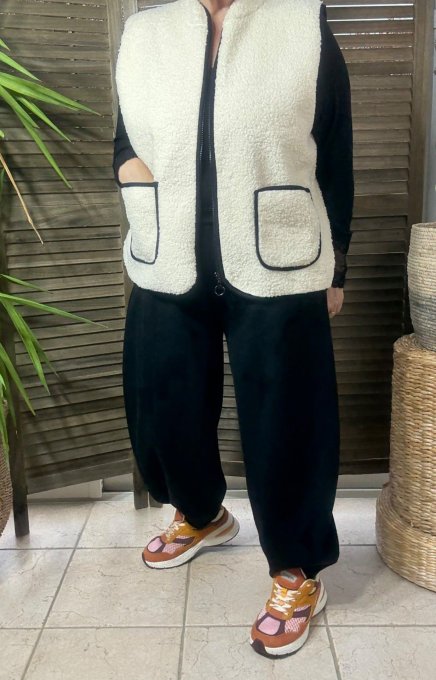 Gilet sans manches Sherpa écru doublé suédine du 38 au 46/48 et même +