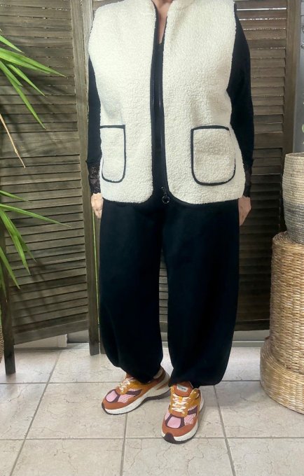 Gilet sans manches Sherpa écru doublé suédine du 38 au 46/48 et même +