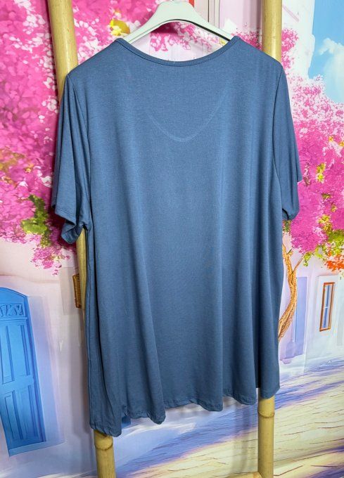 Top trapèze Bleu Jeans manches courtes col V collection Les Basiques du Dressing du 40 au 54