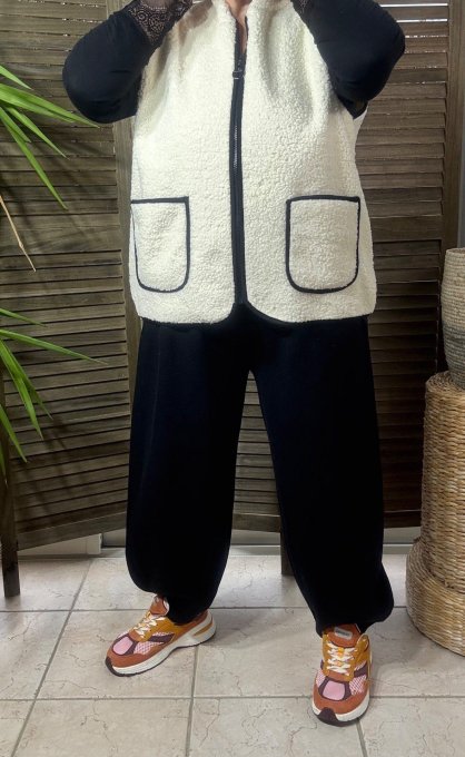 Gilet sans manches Sherpa écru doublé suédine du 38 au 46/48 et même +