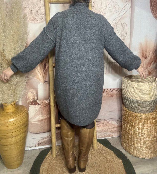 Robe-pull gris souris ou maxi-pull col montant cheminée douceur ++++ du 40 au 50/52