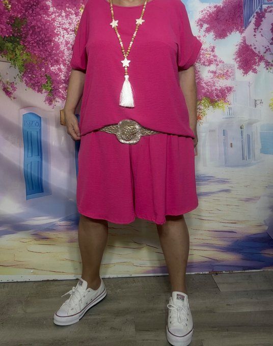 Ensemble Fuschia Tunique ample + short cuisses larges taille élastiquée confort +++ du 40 au 50