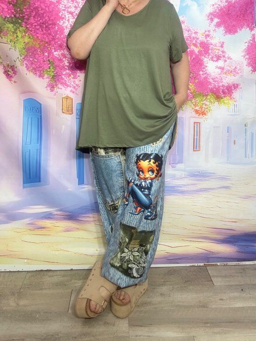 Panta-jogg effet jeans stone clair délavé Pretty Fashion Betty Boop stretch +++ du 40 au 52/54 