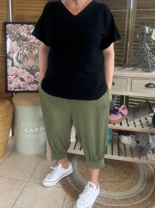 Pantalon corsaire / pirate kaki stretch ++++ du 38 au 48