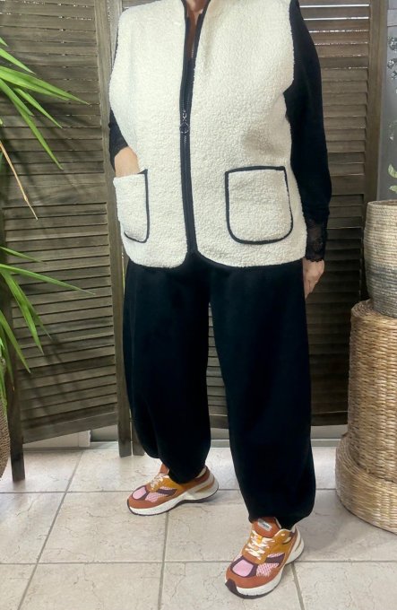 Gilet sans manches Sherpa écru doublé suédine du 38 au 46/48 et même +