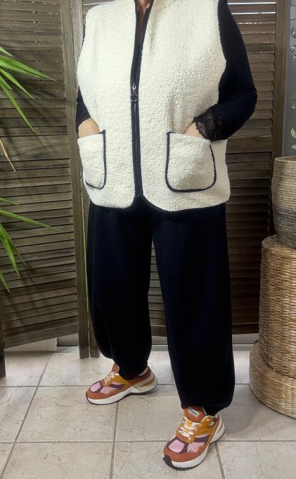 Gilet sans manches Sherpa écru doublé suédine du 38 au 46/48 et même +