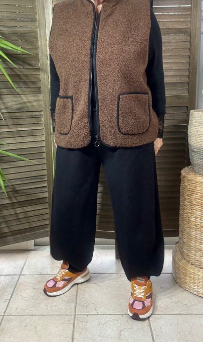Gilet sans manches Sherpa chocolat doublé suédine du 38 au 46/48 et même +