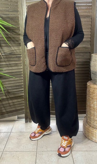 Gilet sans manches Sherpa chocolat doublé suédine du 38 au 46/48 et même +