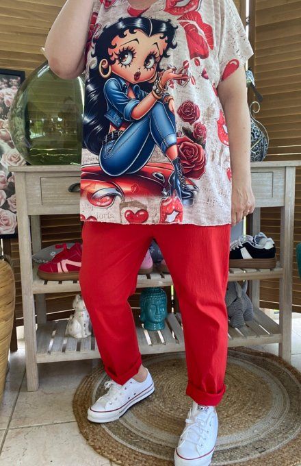 Top fin ample crème marbré Betty Boop Love du 40 au 52 