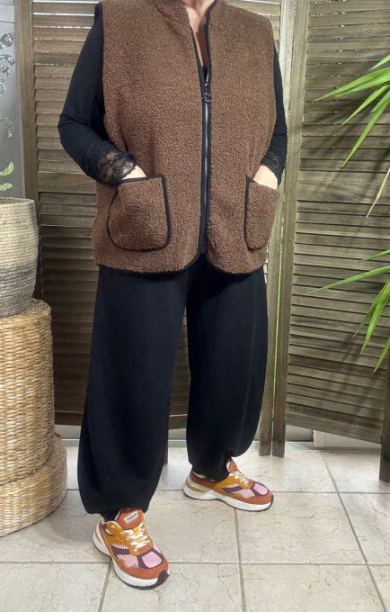 Gilet sans manches Sherpa chocolat doublé suédine du 38 au 46/48 et même +