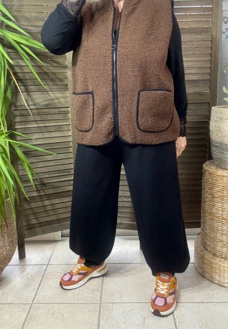 Gilet sans manches Sherpa chocolat doublé suédine du 38 au 46/48 et même +