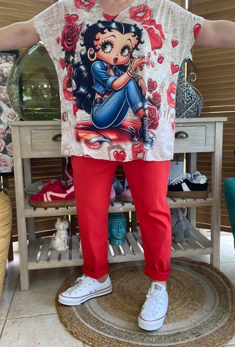 Top fin ample crème marbré Betty Boop Love du 40 au 52 
