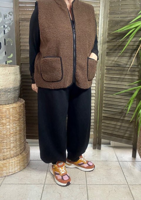 Gilet sans manches Sherpa chocolat doublé suédine du 38 au 46/48 et même +