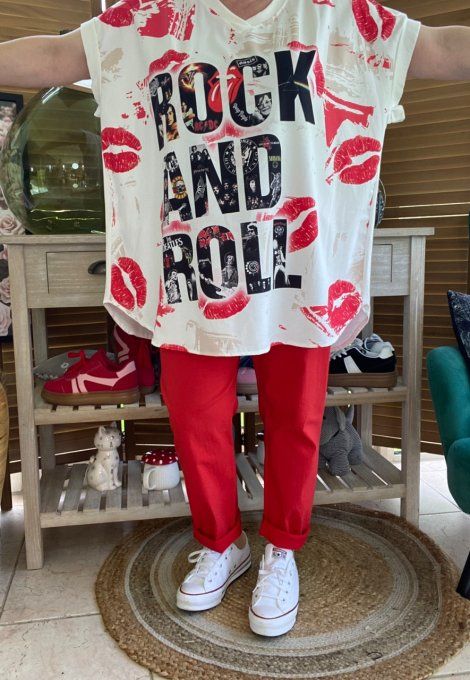 Top ample blanc I love Rock & Roll du 42 au 52/54