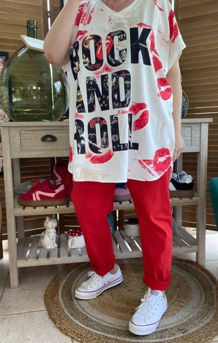 Top ample blanc I love Rock & Roll du 42 au 52/54