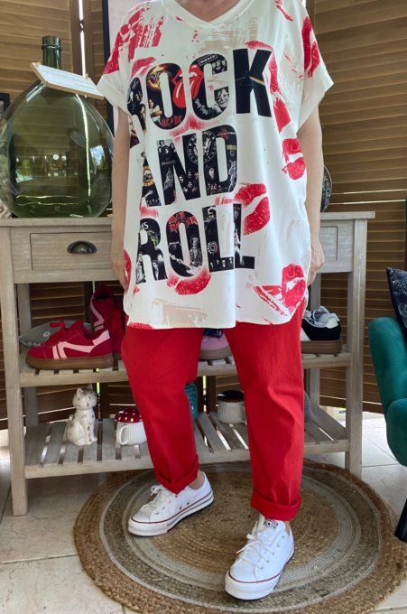 Top ample blanc I love Rock & Roll du 42 au 52/54