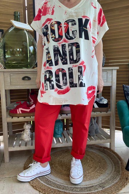 Top ample blanc I love Rock & Roll du 42 au 52/54