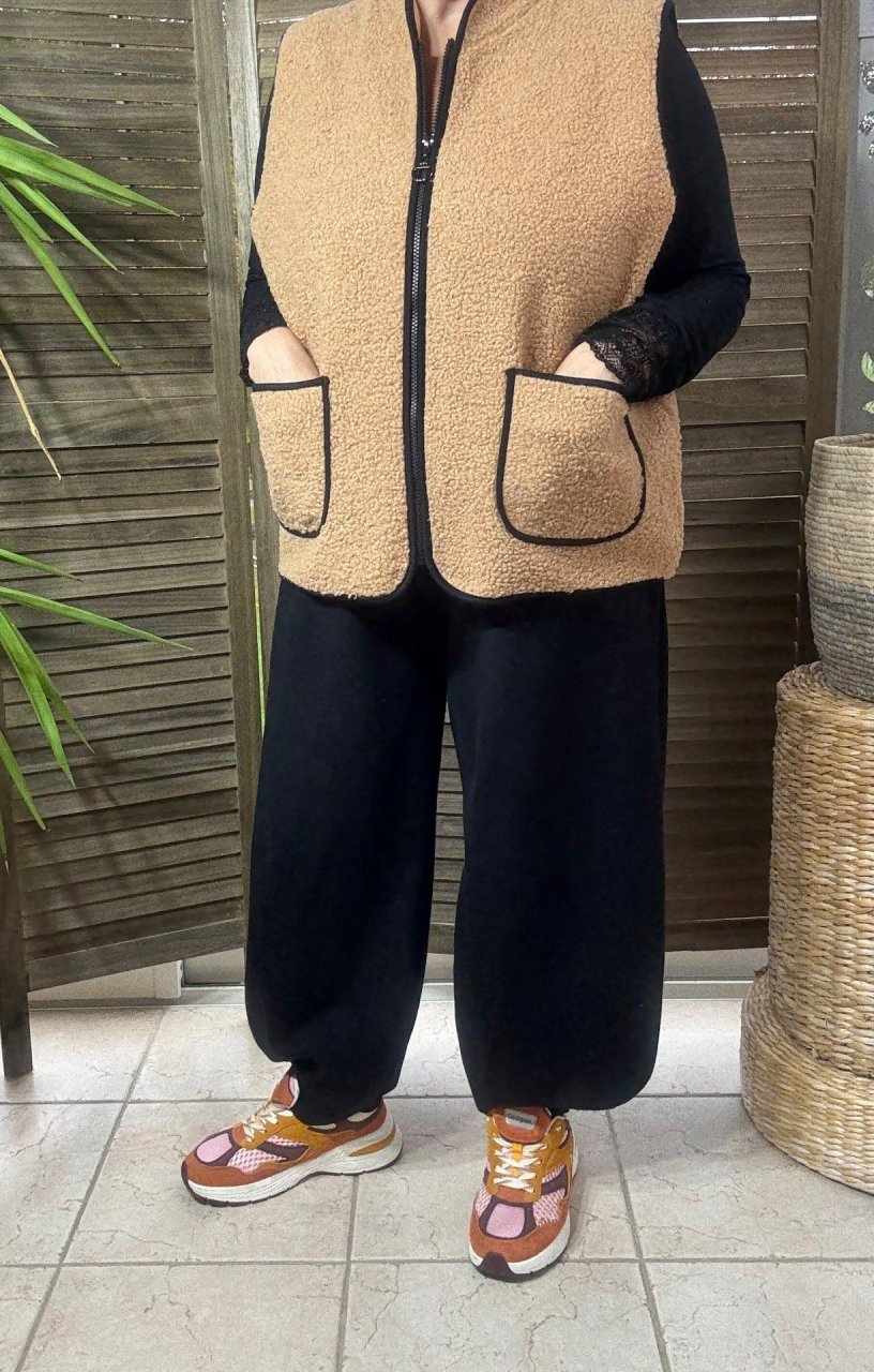 Gilet sans manches Sherpa camel doublé suédine du 38 au 46/48 et même +