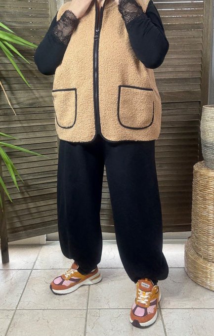 Gilet sans manches Sherpa camel doublé suédine du 38 au 46/48 et même +