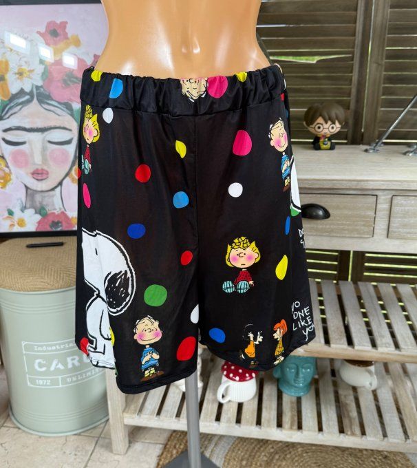Ensemble short + top noir pois multicolores Lovely Snoopy du 38 au 50/52 