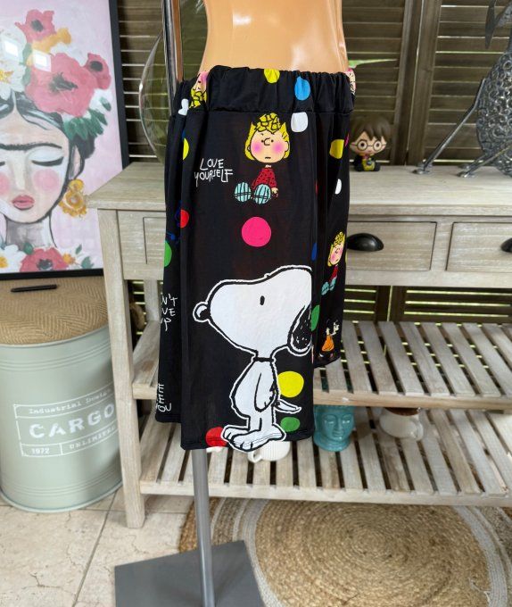 Ensemble short + top noir pois multicolores Lovely Snoopy du 38 au 50/52 
