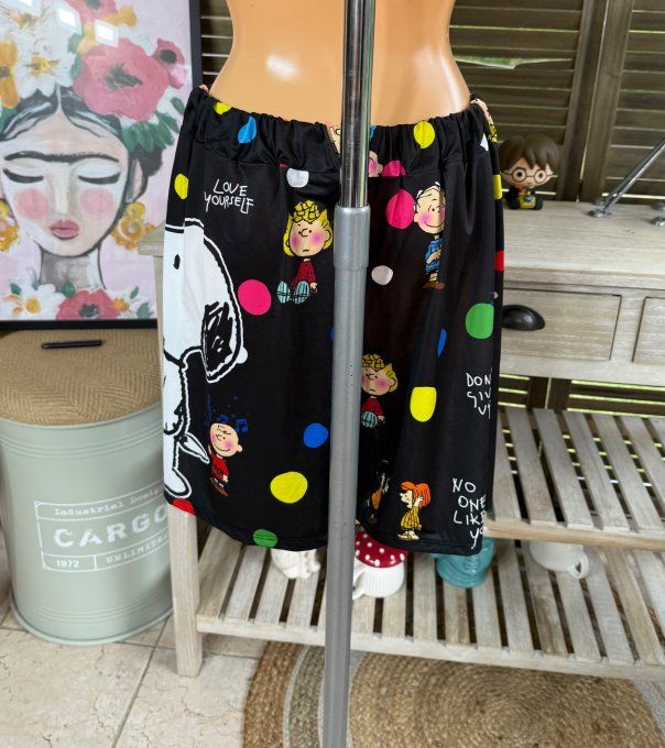 Ensemble short + top noir pois multicolores Lovely Snoopy du 38 au 50/52 