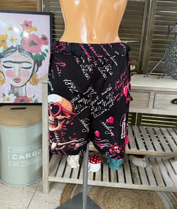 Ensemble short + top noir Funny Skeleton Lunettes coeurs du 38 au 50/52