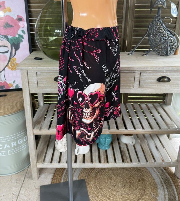 Ensemble short + top noir Funny Skeleton Lunettes coeurs du 38 au 50/52